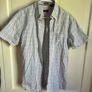 Izod Men's Casual Blue and White Plaid Shirt